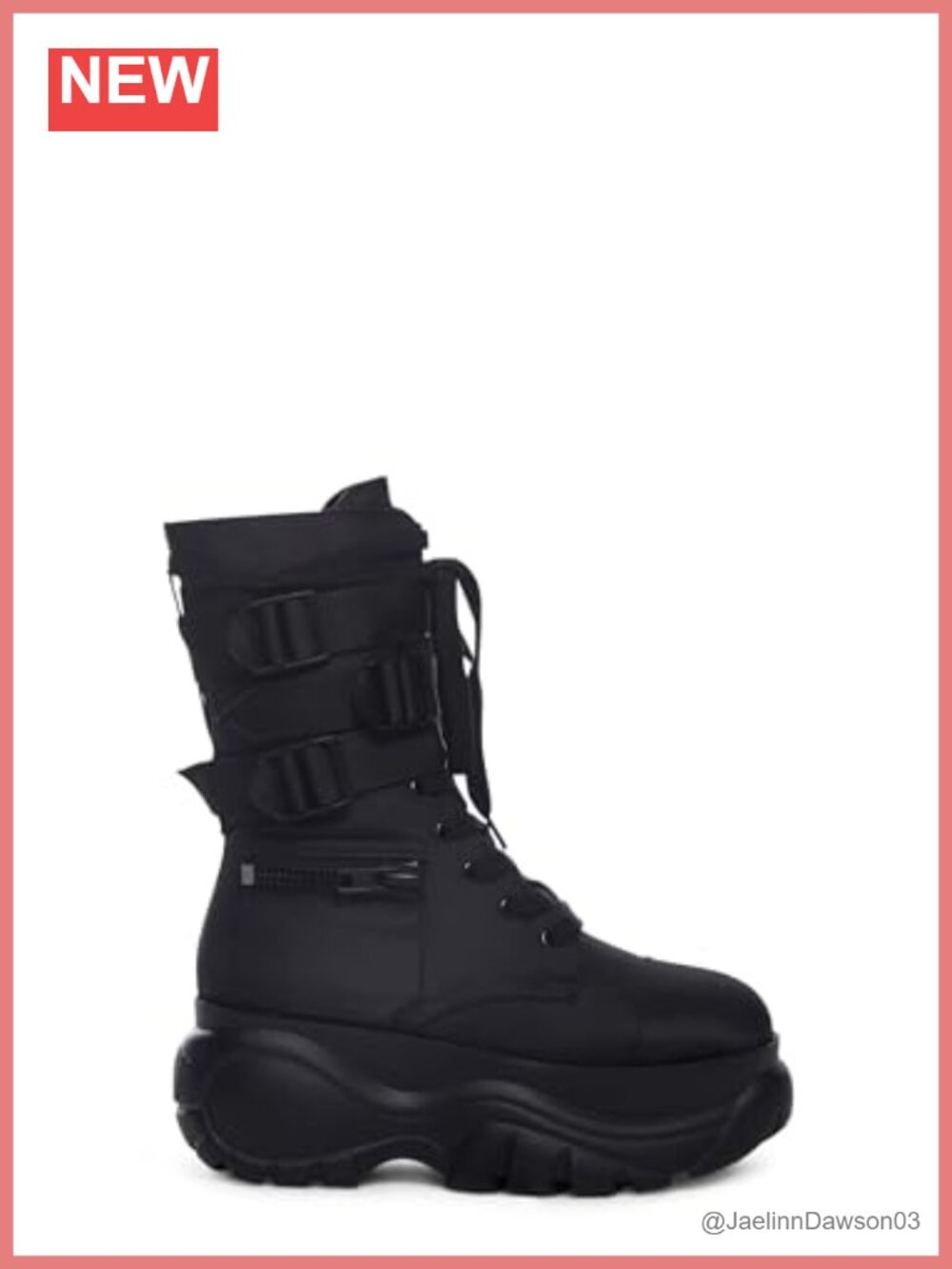 Chunky Combat Boots with Zipper Pockets and Buckled Straps, Platform Sole